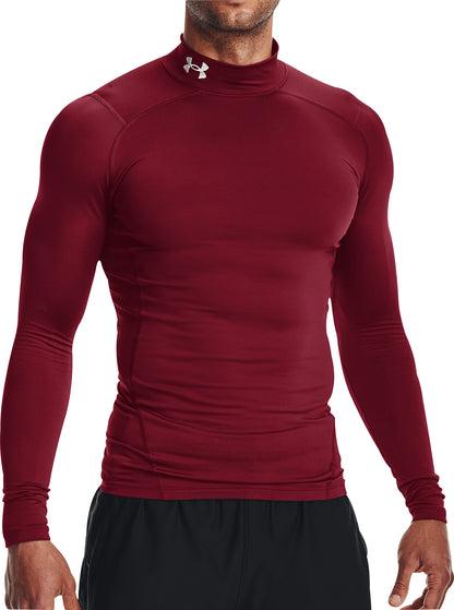 Under Armour ColdGear Compression Mock Long Sleeve Mens Running Top - Red