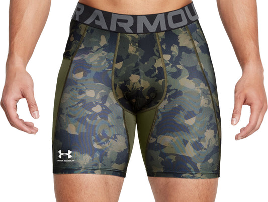Under Armour HeatGear Printed Mens Compression Short Tights - Green