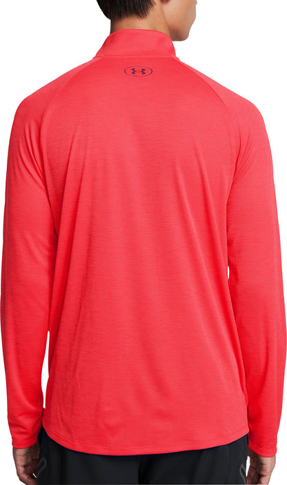 Under Armour Tech Textured Half Zip Long Sleeve Mens Running Top - Red