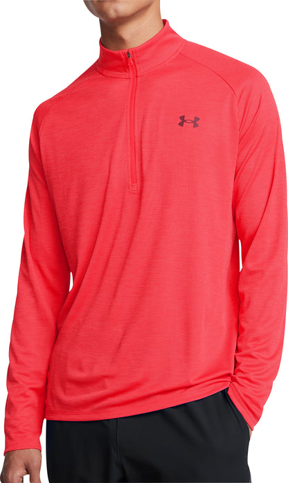 Under Armour Tech Textured Half Zip Long Sleeve Mens Running Top - Red