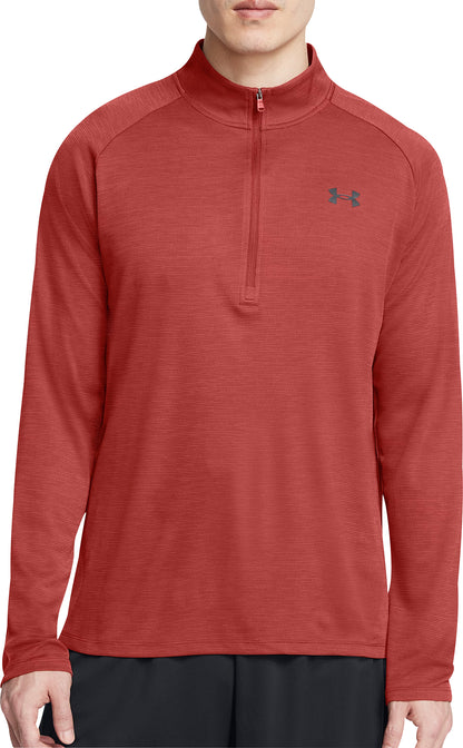 Under Armour Tech Textured Half Zip Long Sleeve Mens Running Top - Orange