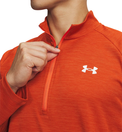 Under Armour Tech Textured Half Zip Long Sleeve Mens Running Top - Orange
