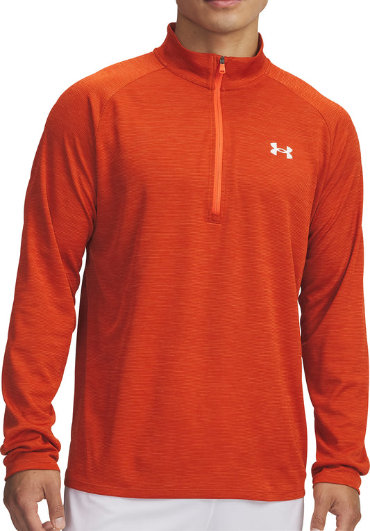 Under Armour Tech Textured Half Zip Long Sleeve Mens Running Top - Orange