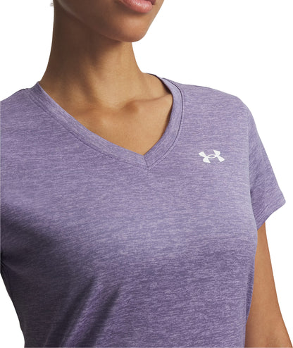 Under Armour Tech Twist V-Neck Short Sleeve Womens Running Top - Purple