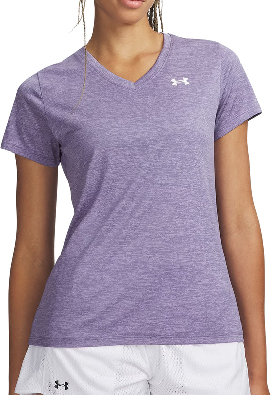 Under Armour Tech Twist V-Neck Short Sleeve Womens Running Top - Purple