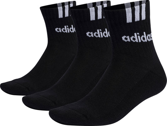 adidas 3 Stripes Linear (3 Pack) Half Crew Cushioned Socks - Black