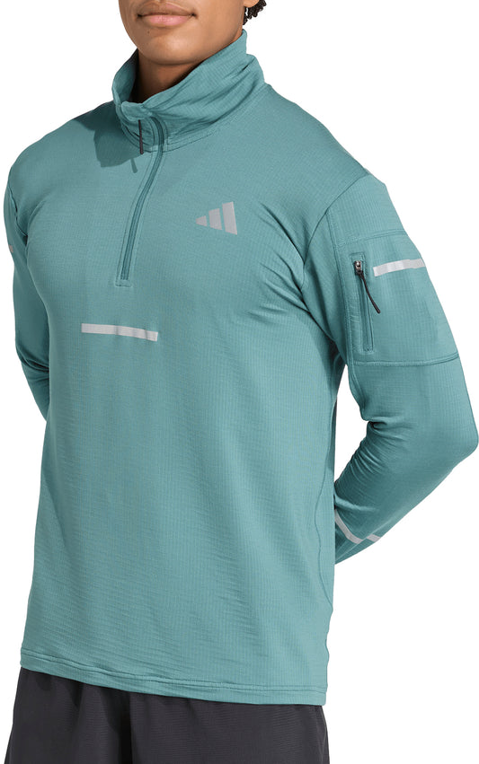 adidas ADI365 ClimaWarm+ Half Zip Long Sleeve Mens Running Top - Green