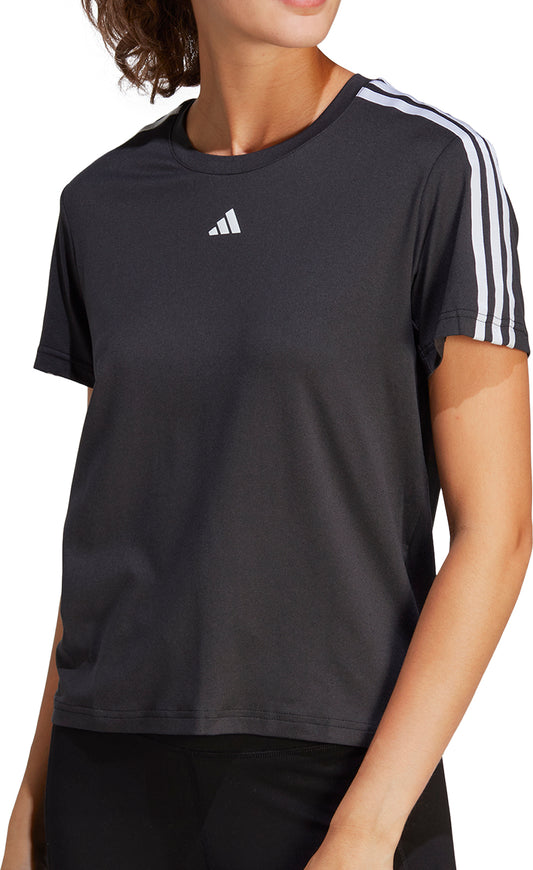 adidas AeroReady Train Essentials 3 Stripes Short Sleeve Womens Training Top - Black