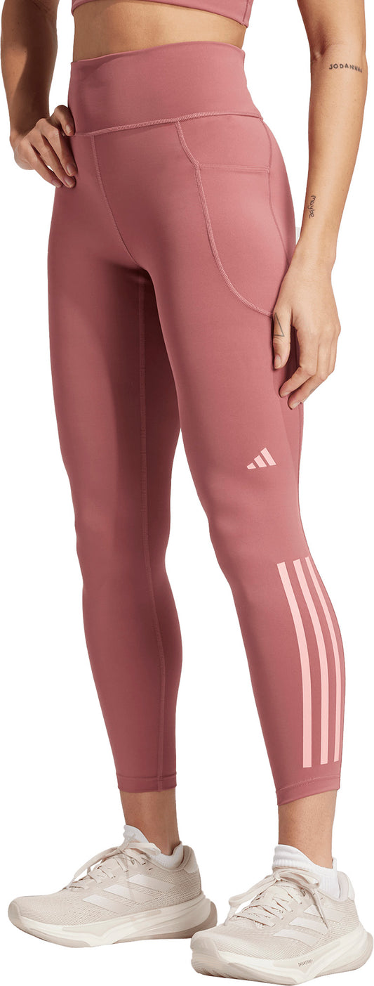 adidas DailyRun 3 Stripes Womens 7/8 Running Tights - Pink
