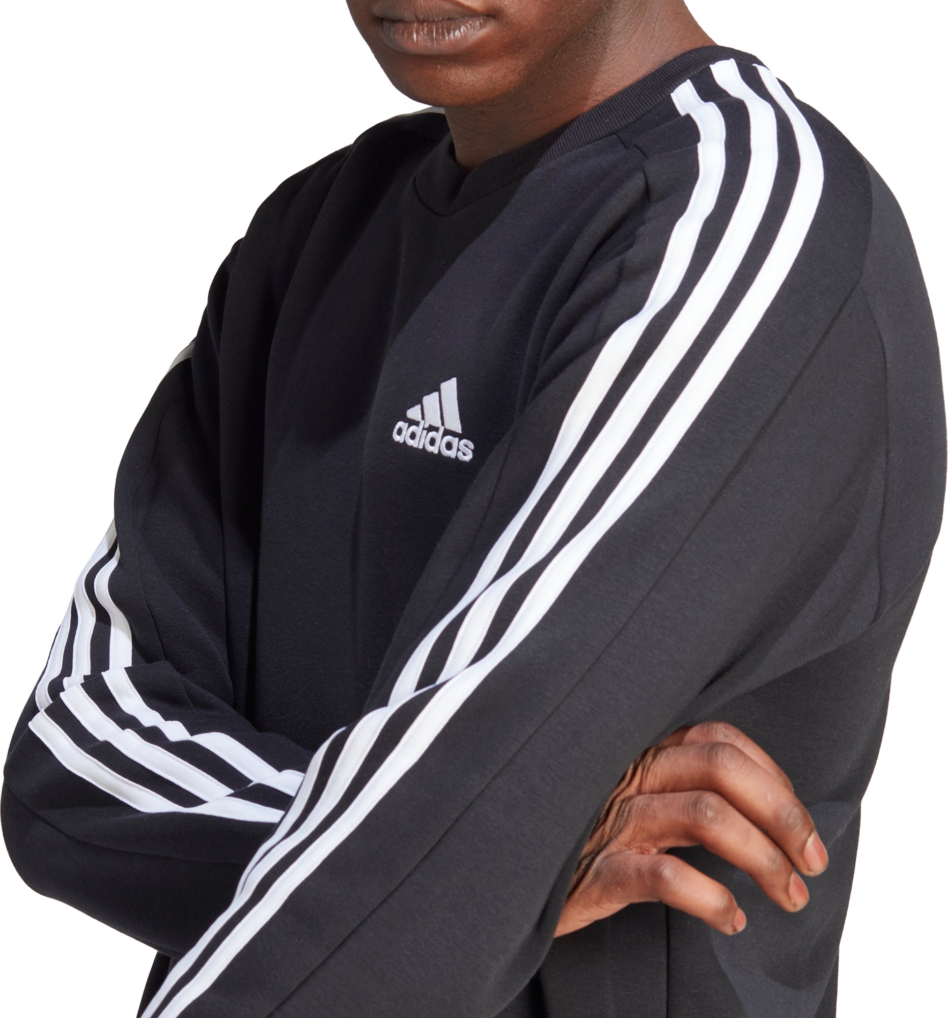 【Adidas コリア】 Essentials Fleece 3-Stripes Sweatshirt adidas Essentials Fleece 3 Stripes Mens Sweatshirt - Black