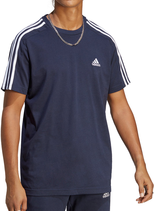 adidas Essentials 3 Stripes Short Sleeve Mens Top - Blue