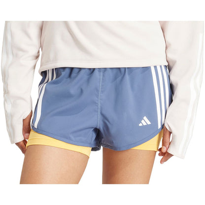 adidas Own The Run 3 Stripes 2 In 1 Womens Running Shorts - Blue