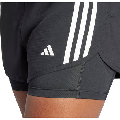 adidas Own The Run 3 Stripes 2 In 1 Womens Running Shorts - Black