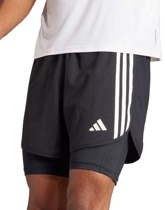 adidas Own The Run 3 Stripes 2 In 1 Mens Running Shorts - Black