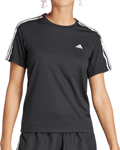 adidas Own The Run 3 Stripes Short Sleeve Womens Running Top - Black