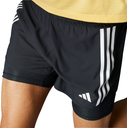 adidas Own The Run 3 Stripes 2 In 1 Mens Running Shorts - Black