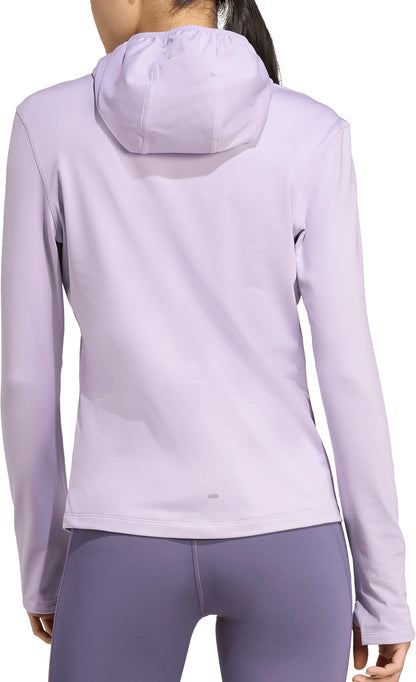 adidas Own The Run Winterized Hooded Half Zip Long Sleeve Womens Running Top - Purple