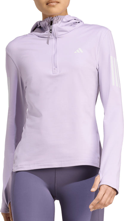 adidas Own The Run Winterized Hooded Half Zip Long Sleeve Womens Running Top - Purple