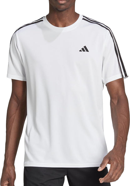 adidas Train Essentials 3 Stripes Short Sleeve Mens Training Top - White