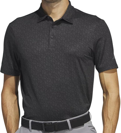 adidas Ultimate365 Allover Print Short Sleeve Mens Golf Polo Shirt - Black