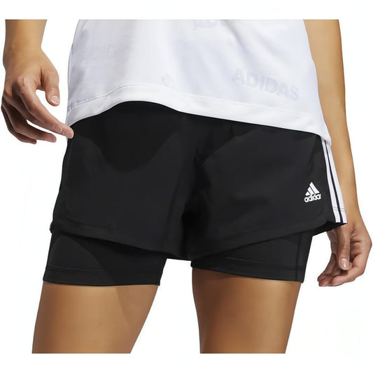 adidas Pacer 3 Stripes Woven 2 In 1 Womens Training Shorts - Black - Start Fitness