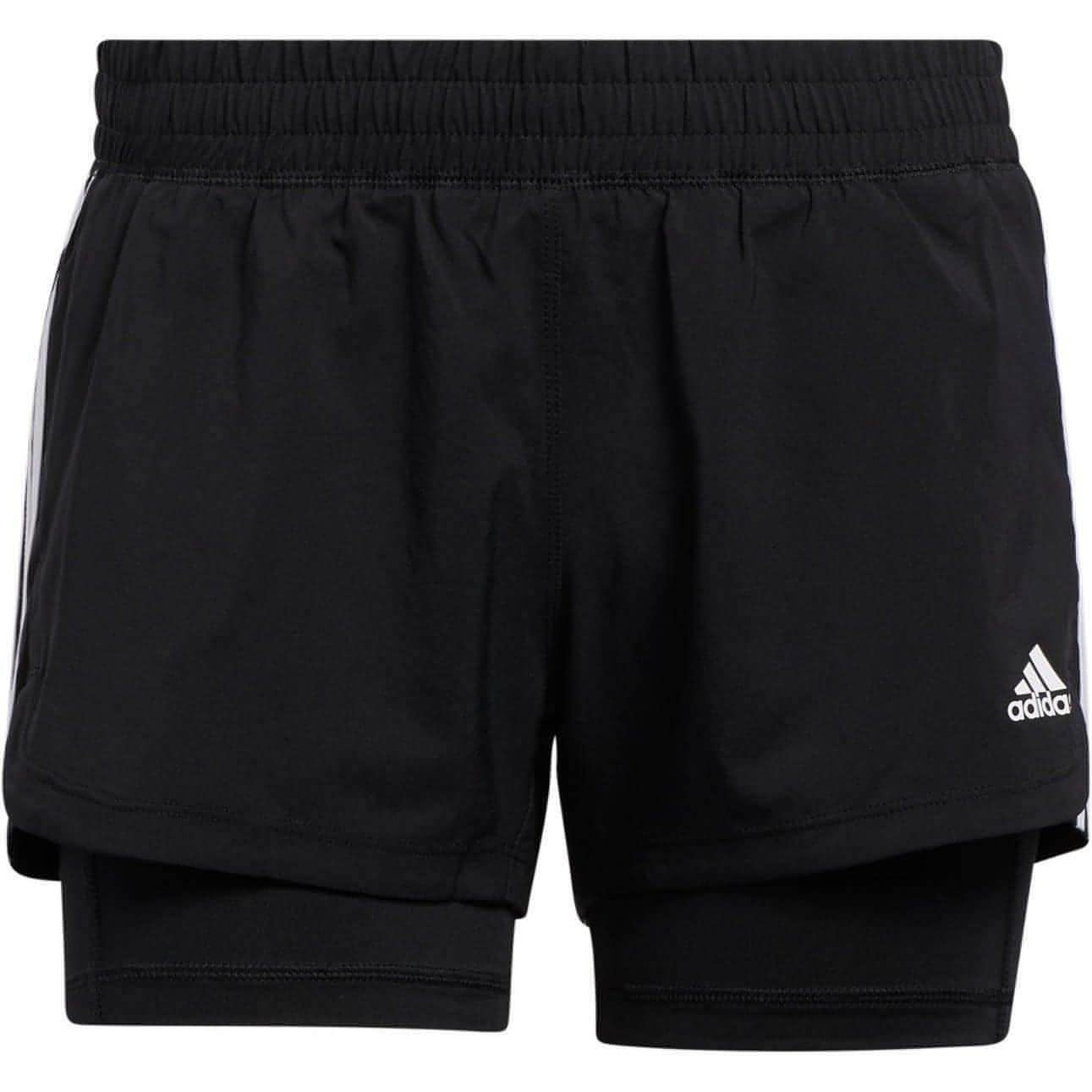 adidas Pacer 3 Stripes Woven 2 In 1 Womens Training Shorts - Black - Start Fitness