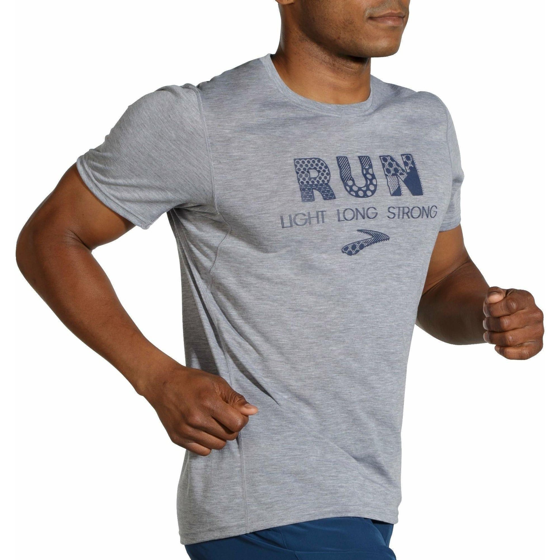 Brooks Distance Graphic Short Sleeve Mens Running Top - Grey - Start Fitness