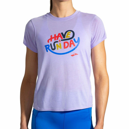 Brooks Distance Graphic Short Sleeve Womens Running Top - Purple - Start Fitness