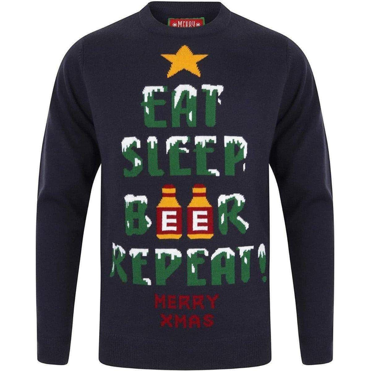 Christmas Eat Sleep Beer Repeat Mens Christmas Jumper - Navy - Start Fitness
