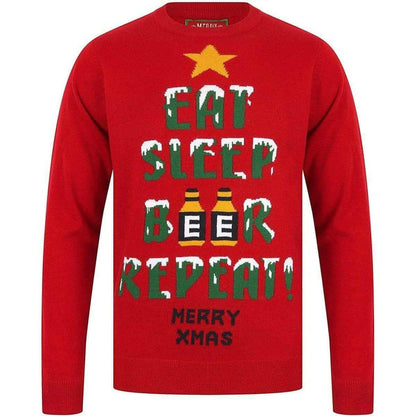 Christmas Eat Sleep Beer Repeat Mens Christmas Jumper - Red - Start Fitness