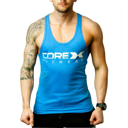Corex Fitness Logo Stringer Mens Training Vest - Blue - Start Fitness