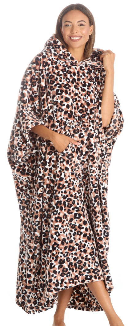 Huggable Hoodie Oversized Wearable Blanket Womens Fleece Hoody - Leopard