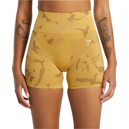 Gymshark Adapt Camo Sevanna Seamless Womens Short Training Tights - Yellow