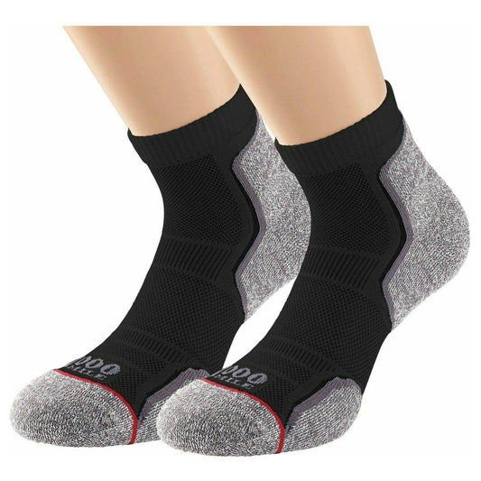 1000 Mile Repreve Single Layer Twin Pack Mens Running Socks - Black - Start Fitness