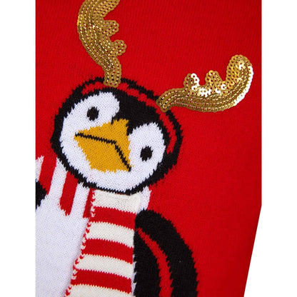 Christmas Antler Penguin Junior Jumper  Red Details