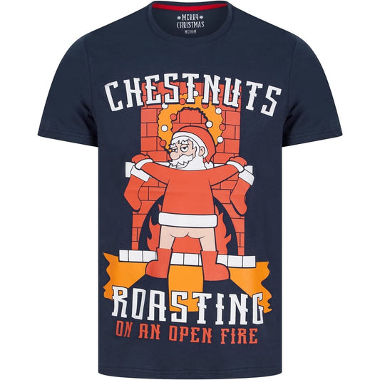 Christmas Chestnuts Roasting Short Sleeve  Navy