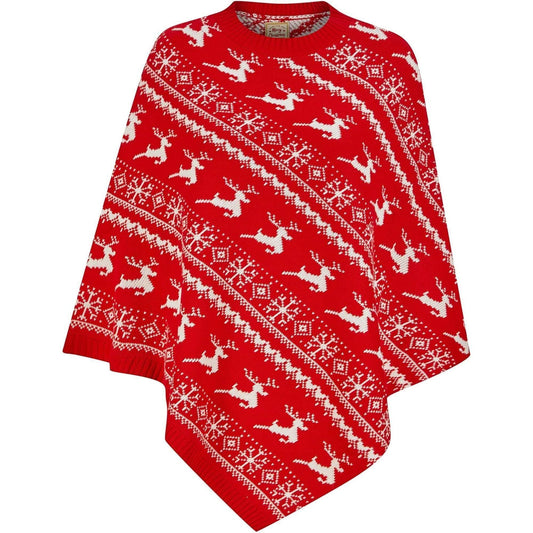 Christmas Claudia Reindeer Snowflake Poncho Cape  Red