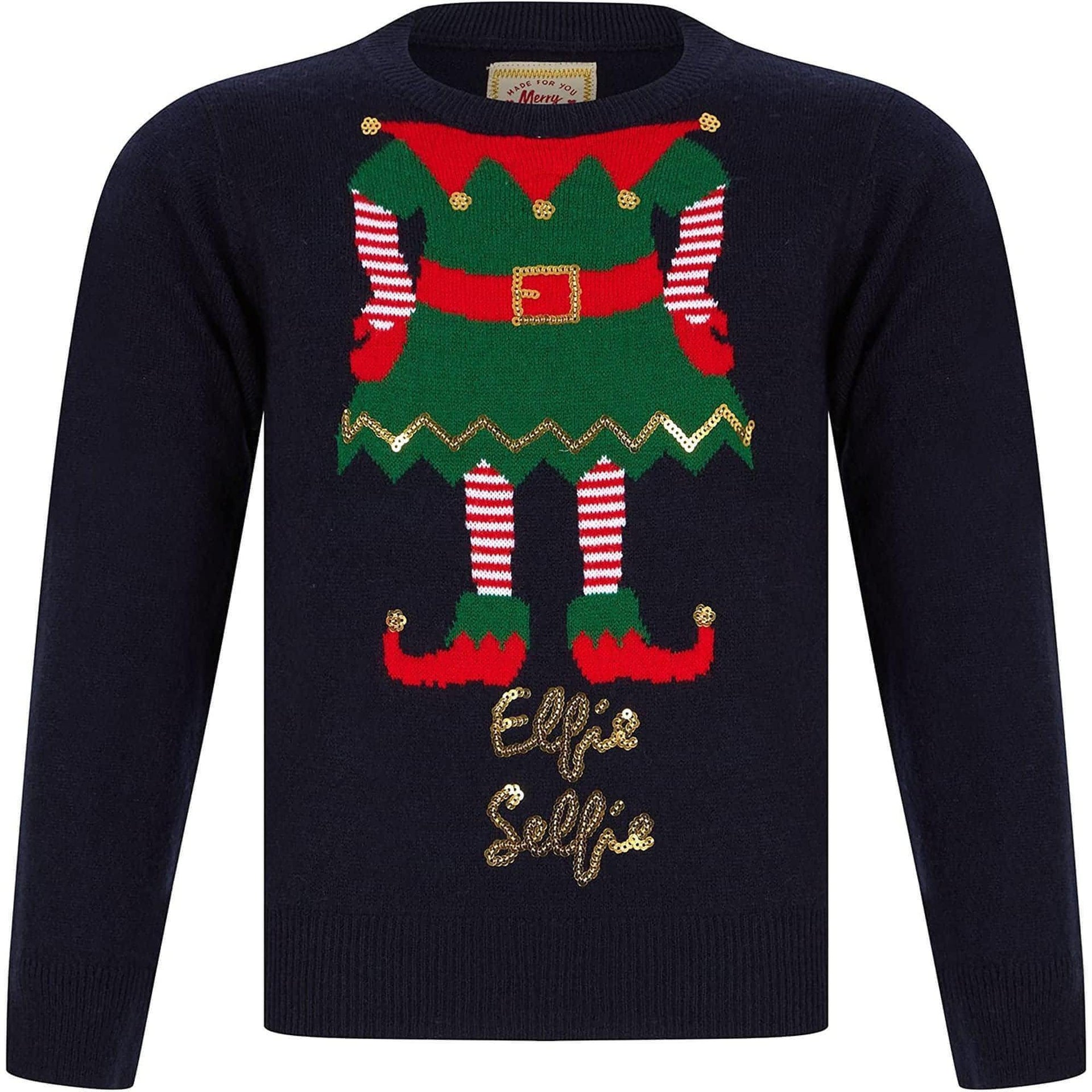 Christmas Elfie Selfie Junior Christmas Jumper Navy – Start Fitness