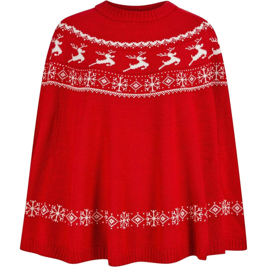 Christmas Evanore Reindeer Print Poncho Cape  Red