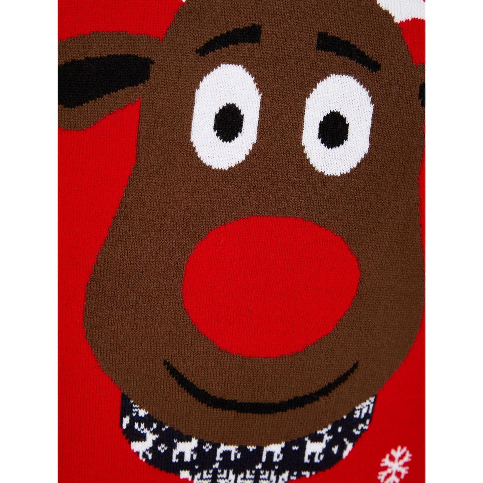 Christmas Rudolph Scarf Motif Jumper  Red Details