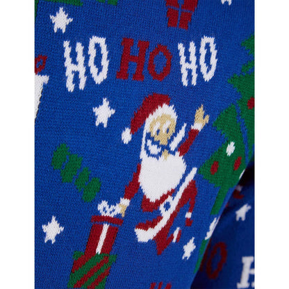 Christmas Santa Repeat Motif Jumper  Blue Details