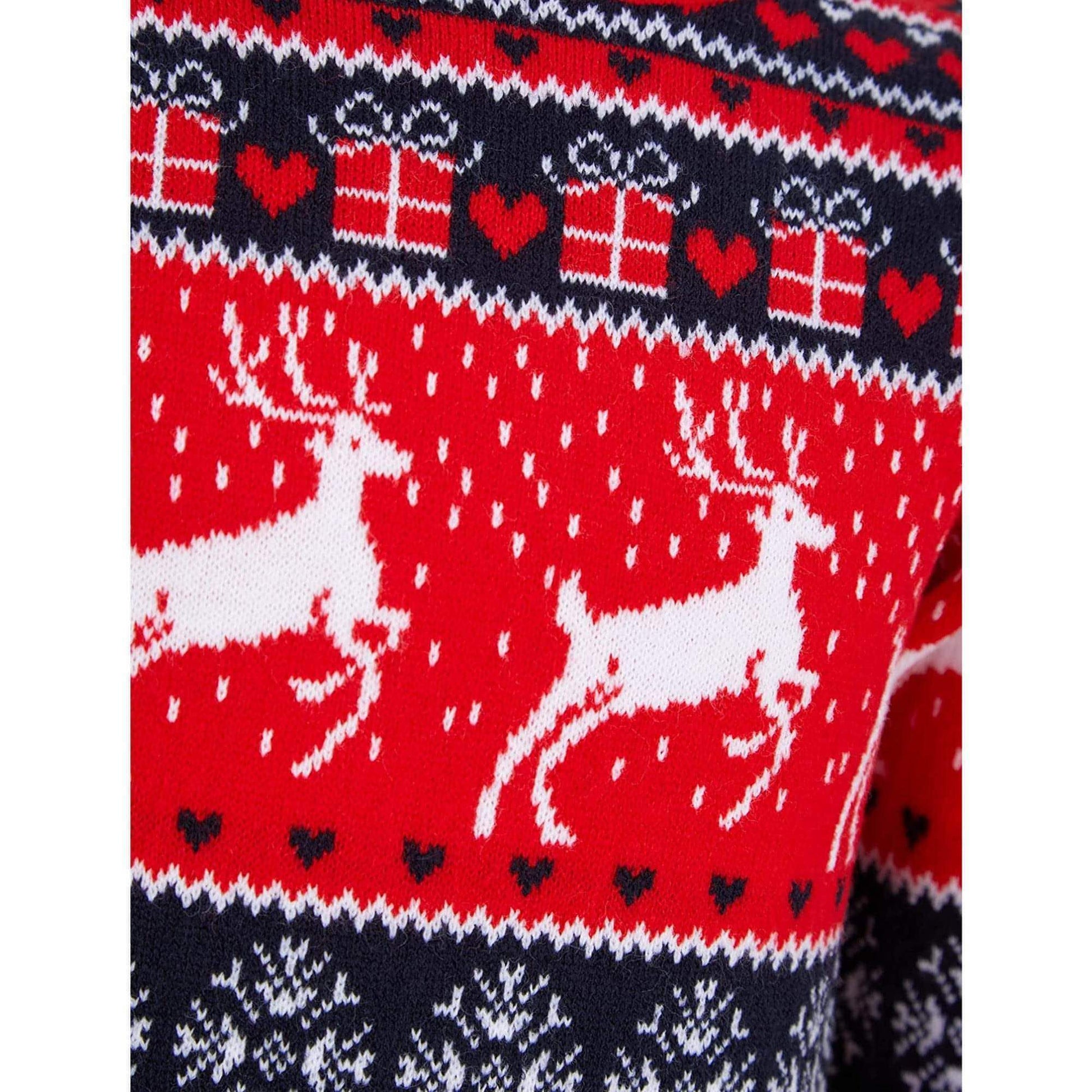 Christmas Snow Reindeer Nordic Fairisle Jumper  Red Details