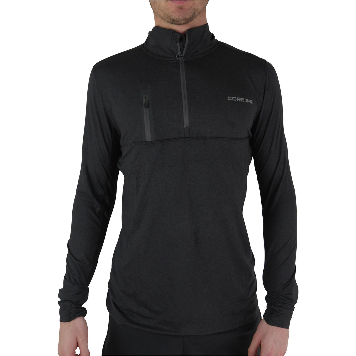 CoreX Fitness Half Zip Long Sleeve Mens Running top Black Start Fitness
