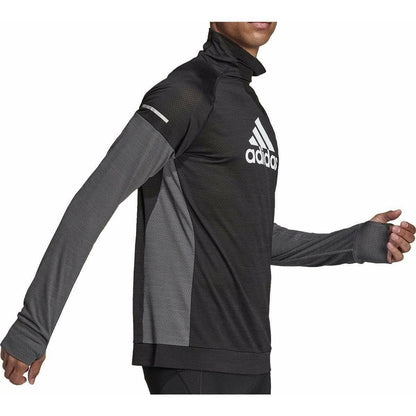 adidas Turtle Graphic Block Long Sleeve Mens Running Top - Black - Start Fitness