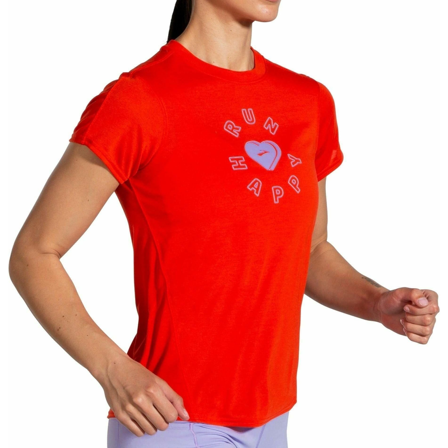 Brooks Distance Graphic Short Sleeve Womens Running Top - Red - Start Fitness