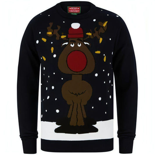 Christmas Jumbled Rudolph Motif Mens Christmas Jumper - Ink - Start Fitness