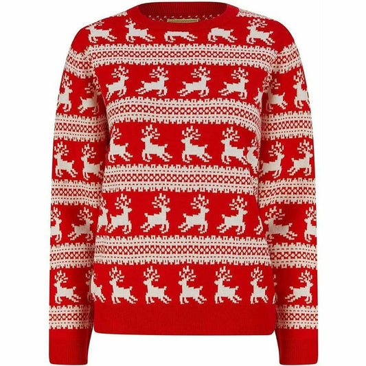 Christmas Leaping Reindeer Print Womens Christmas Jumper - Red - Start Fitness