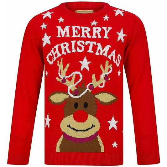 Christmas Tangled Reindeer Junior Christmas Jumper - Red - Start Fitness