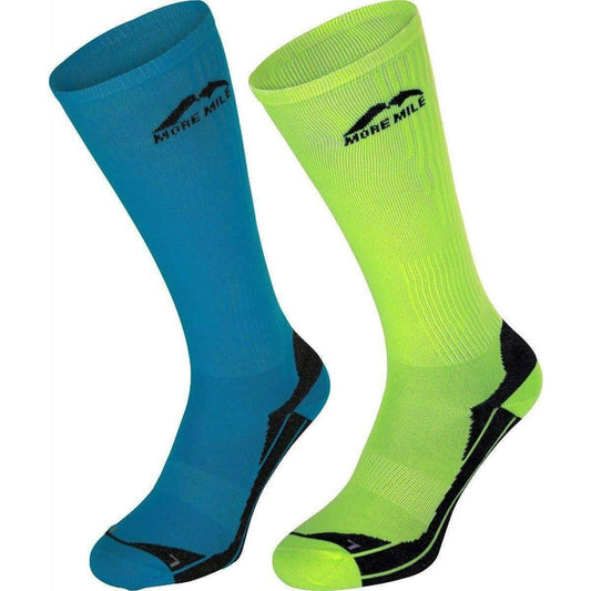 More Mile California (2 Pack) Compression Socks - Yellow-Blue - Start Fitness