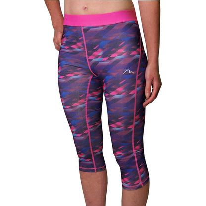 More Mile Go For It Printed Womens 3/4 Capri Running Tights - Pink - Start Fitness